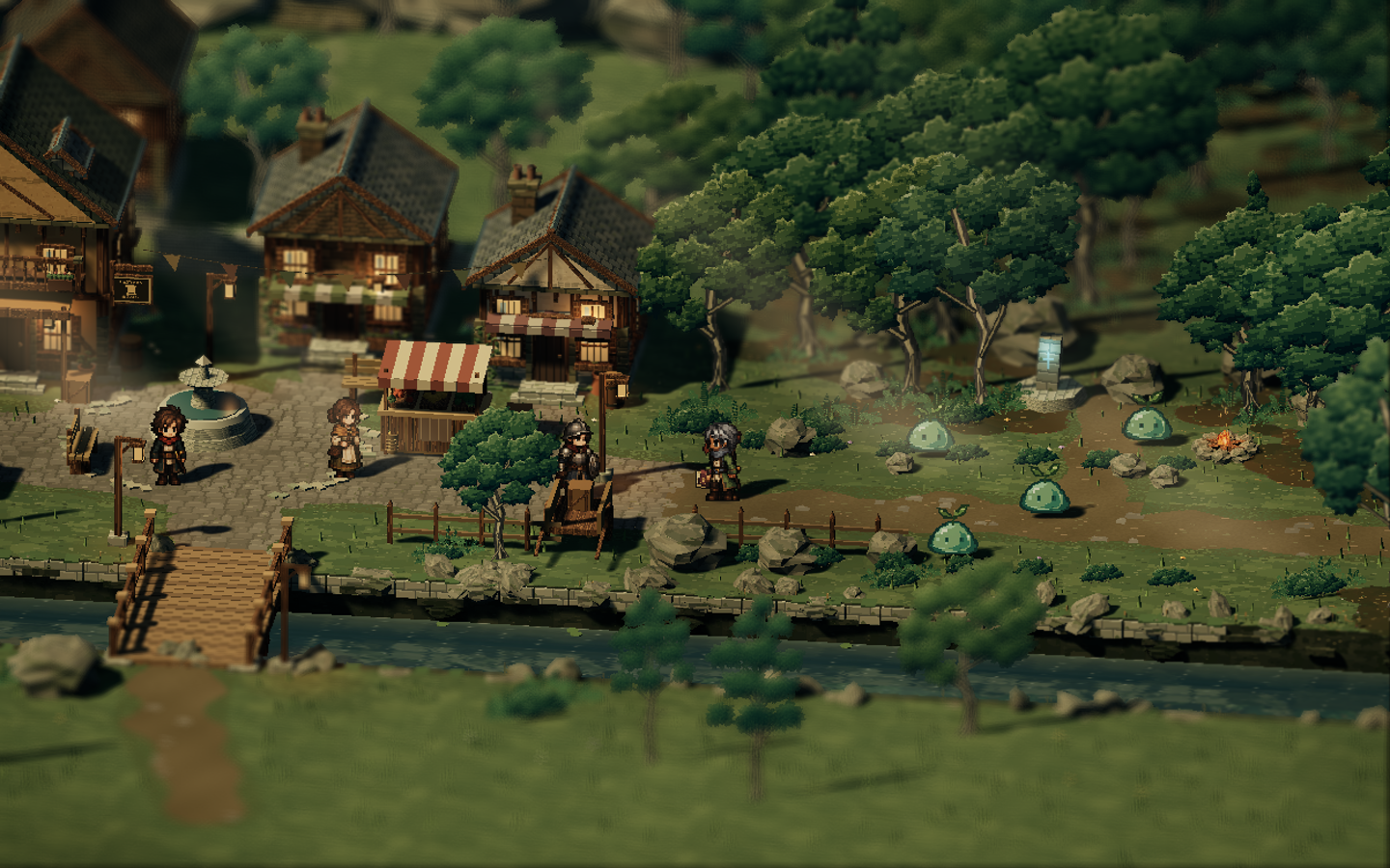 The path from Emberveil Village into Whispering Woods in daylight